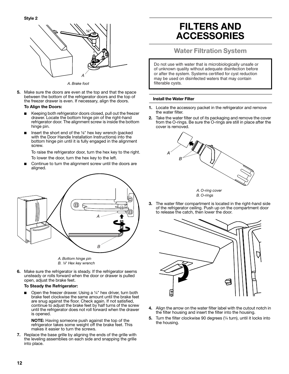 Filters and accessories, Water filtration system | Whirlpool WRF991BOOM User Manual | Page 12 / 108