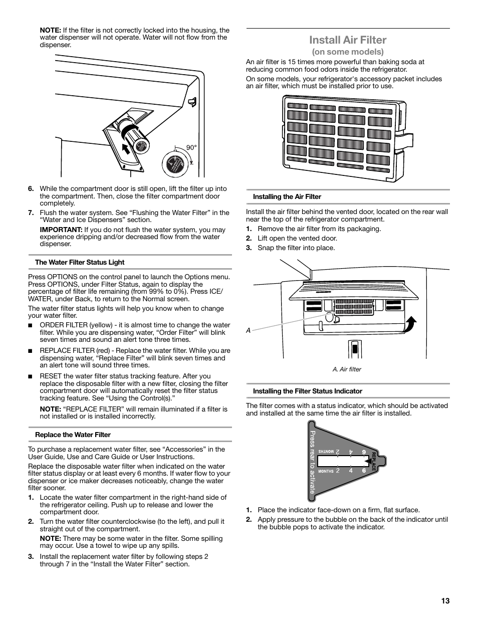 Install air filter | Whirlpool WRF991BOOM User Manual | Page 13 / 108