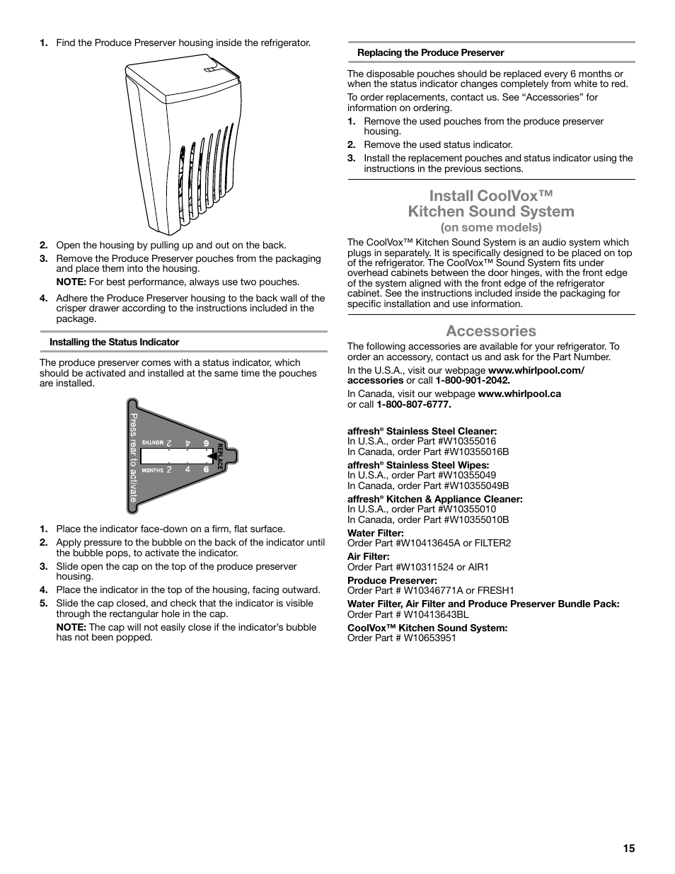 Install coolvox™ kitchen sound system, Accessories, On some models) | Whirlpool WRF991BOOM User Manual | Page 15 / 108