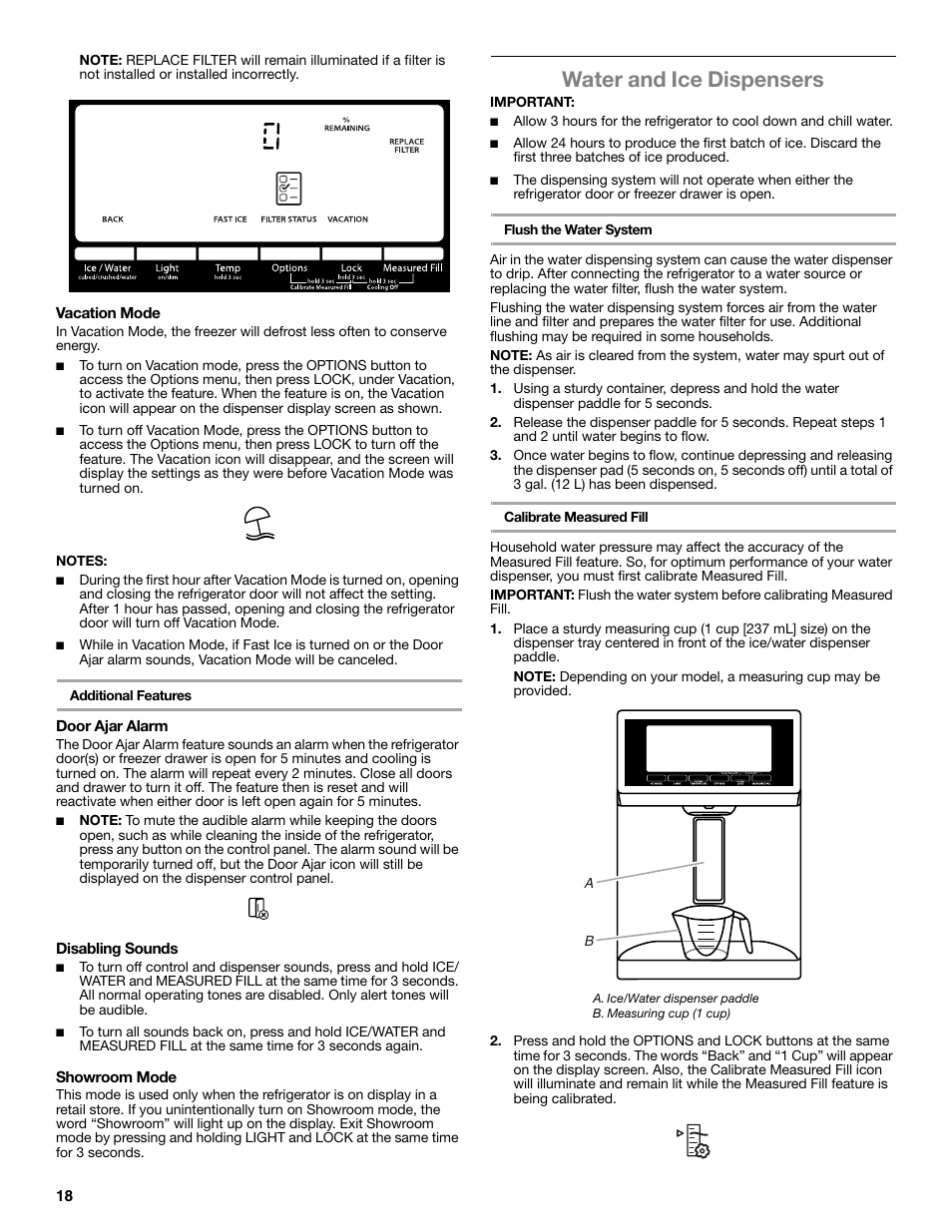 Water and ice dispensers | Whirlpool WRF991BOOM User Manual | Page 18 / 108