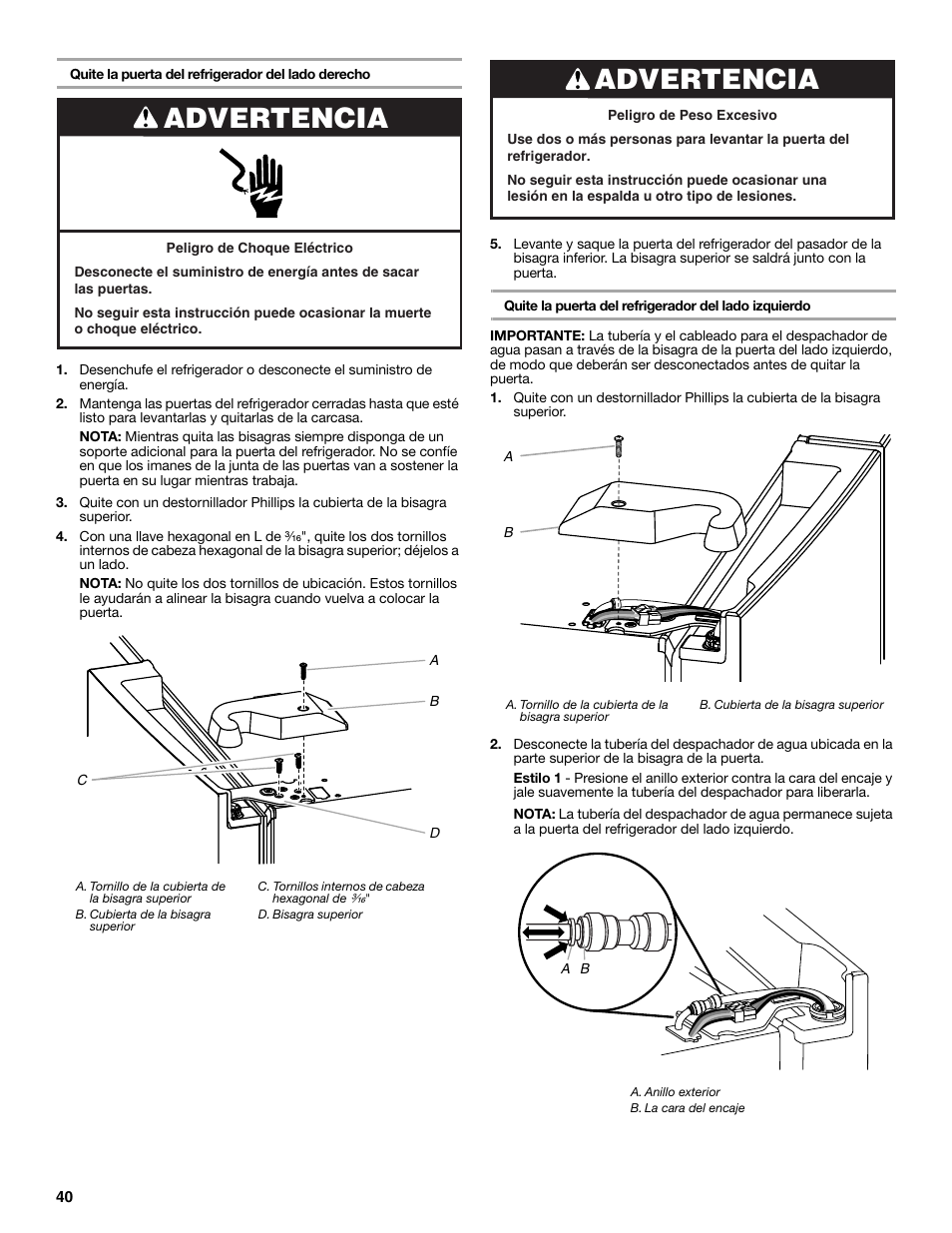 Advertencia | Whirlpool WRF991BOOM User Manual | Page 40 / 108