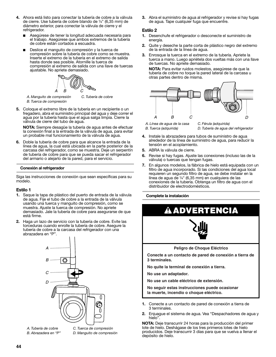 Advertencia | Whirlpool WRF991BOOM User Manual | Page 44 / 108