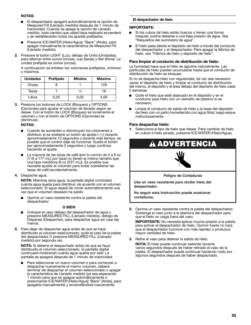 Advertencia | Whirlpool WRF991BOOM User Manual | Page 55 / 108