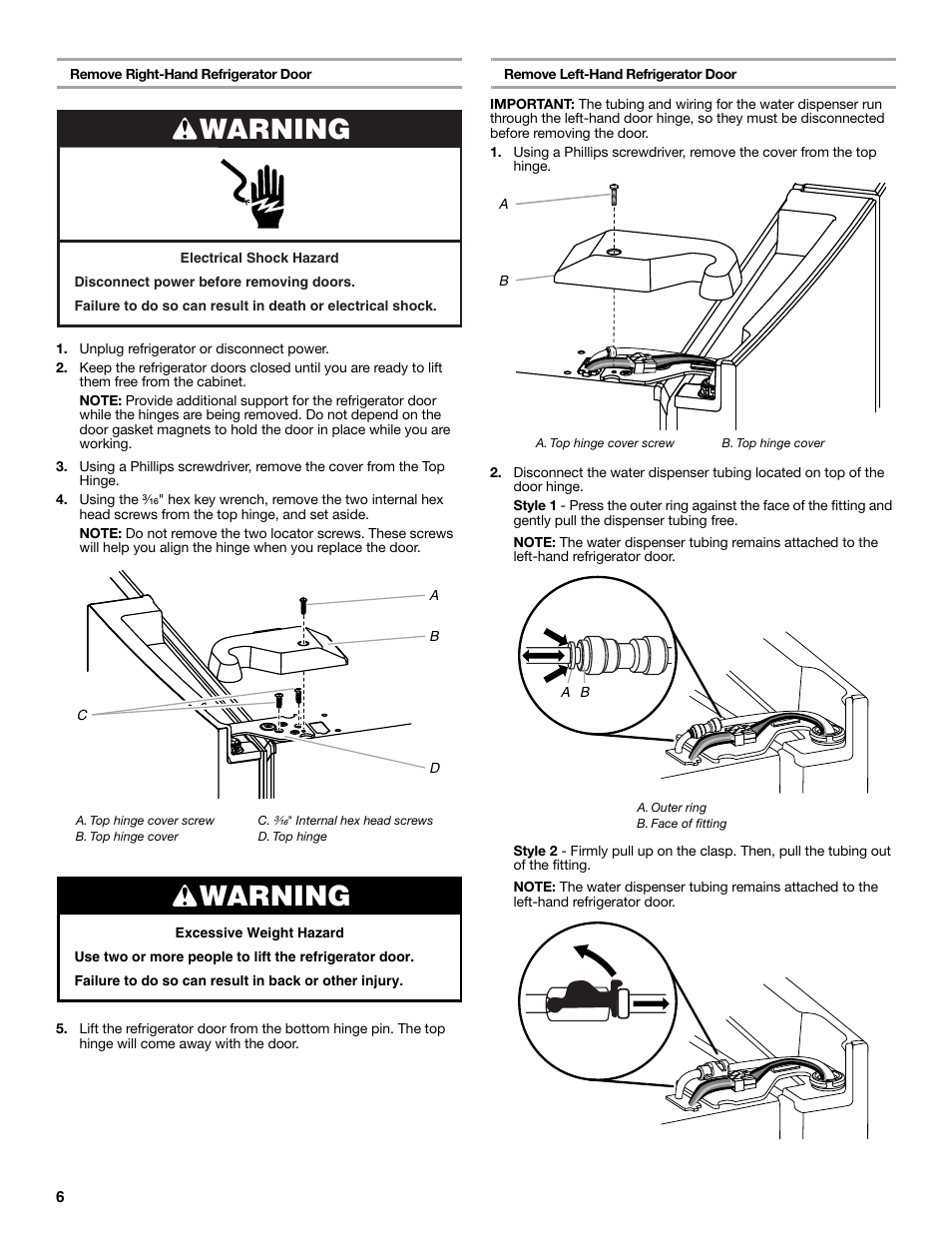 Warning | Whirlpool WRF991BOOM User Manual | Page 6 / 108