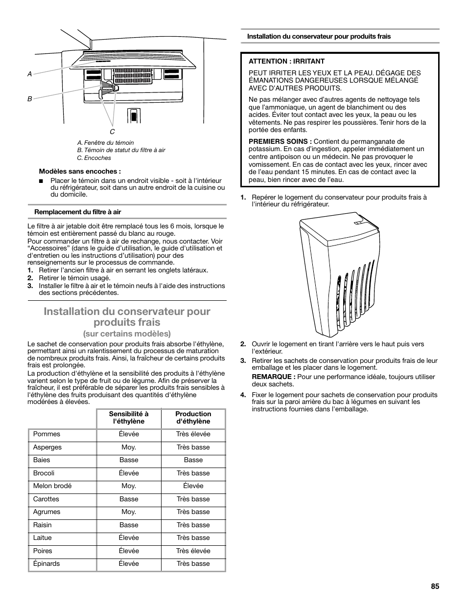 Installation du conservateur pour produits frais, Sur certains modèles) | Whirlpool WRF991BOOM User Manual | Page 85 / 108