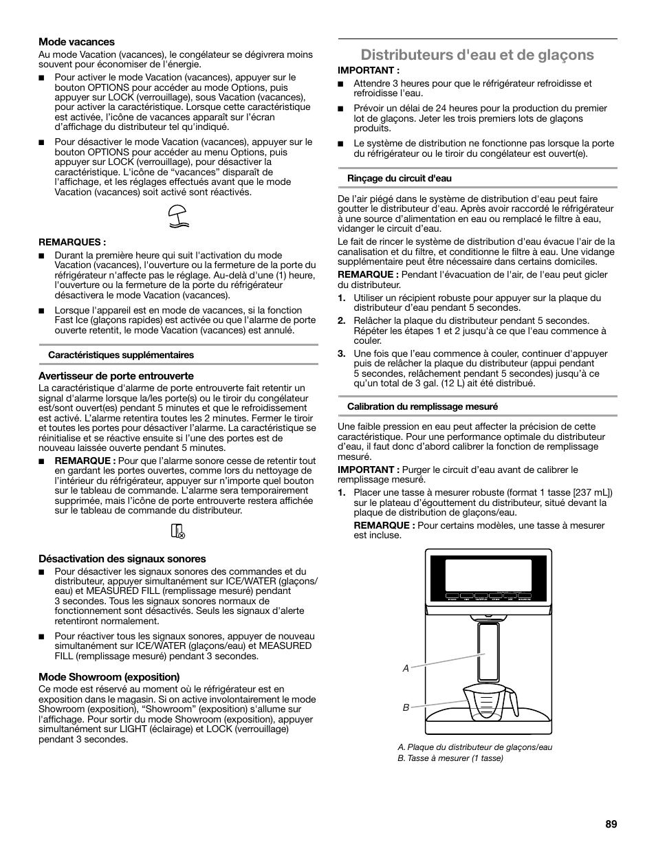 Distributeurs d'eau et de glaçons | Whirlpool WRF991BOOM User Manual | Page 89 / 108
