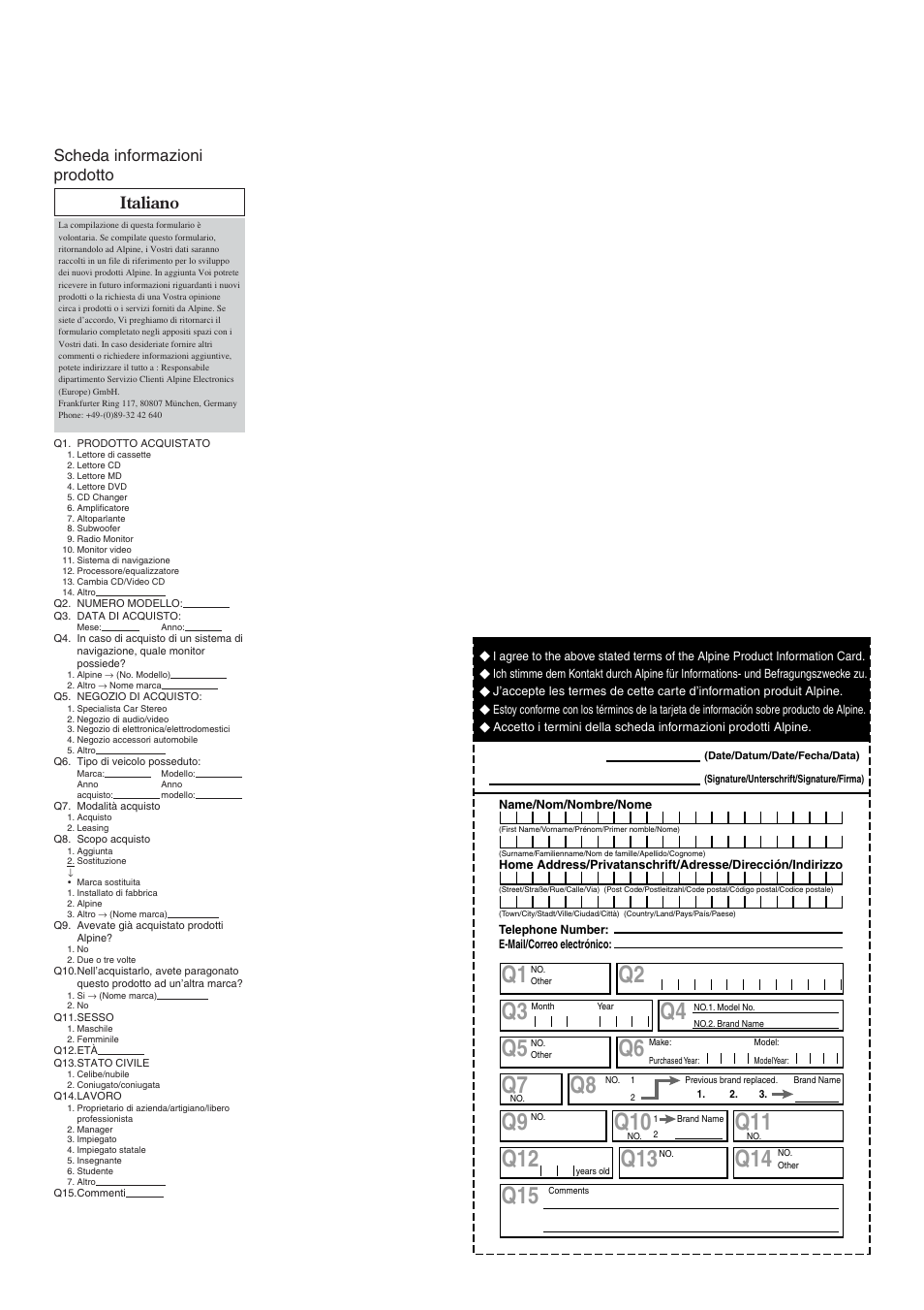 Q2 q5, Q3 q6, Q11 q13 | Scheda informazioni prodotto italiano | Alpine V-Power MRA-F350 User Manual | Page 15 / 16