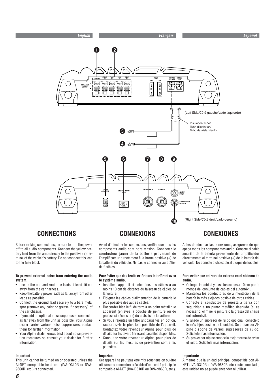 Connections, Connexions, Conexiones | Alpine V-Power MRA-F350 User Manual | Page 6 / 16