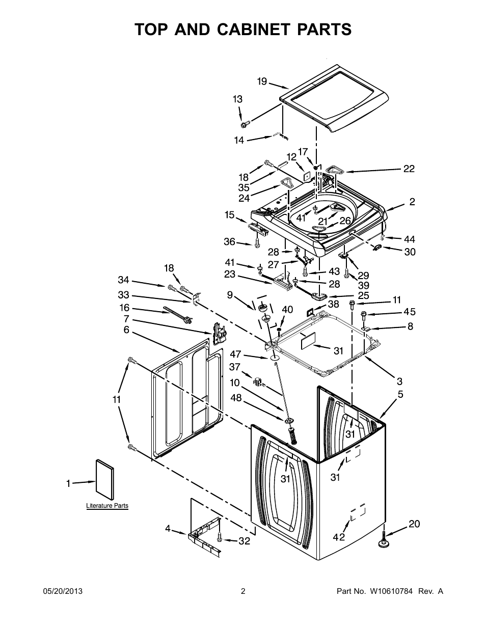 Top and cabinet, Top and cabinet parts | Whirlpool WTW8500BW User Manual | Page 2 / 10