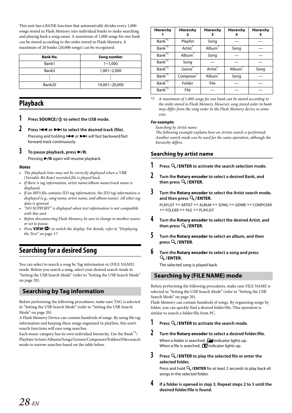 Playback, Searching for a desired song, Searching by tag information | Searching by artist name, Searching by (file name) mode, Playback searching for a desired song | Alpine Bluetooth CD Receiver CDE-136BT User Manual | Page 28 / 45