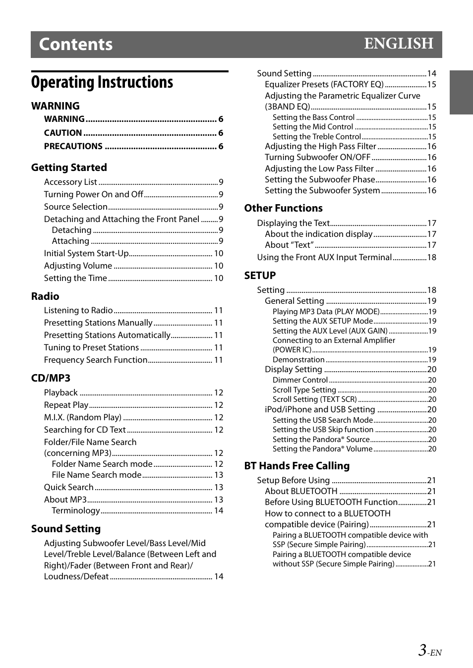 Alpine Bluetooth CD Receiver CDE-136BT User Manual | Page 3 / 45