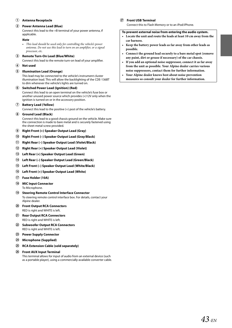 Alpine Bluetooth CD Receiver CDE-136BT User Manual | Page 43 / 45