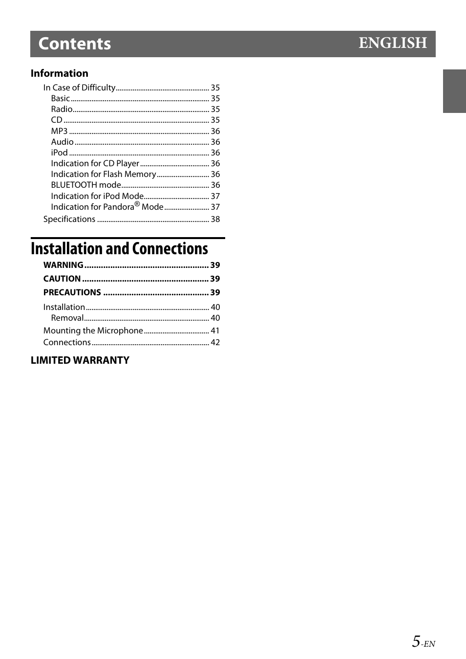 Alpine Bluetooth CD Receiver CDE-136BT User Manual | Page 5 / 45