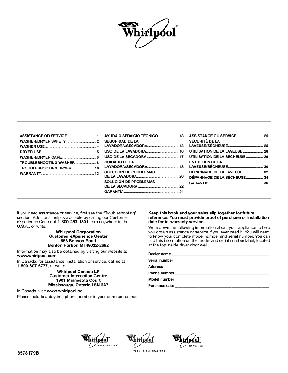 Whirlpool LTE5243DQ User Manual | 36 pages