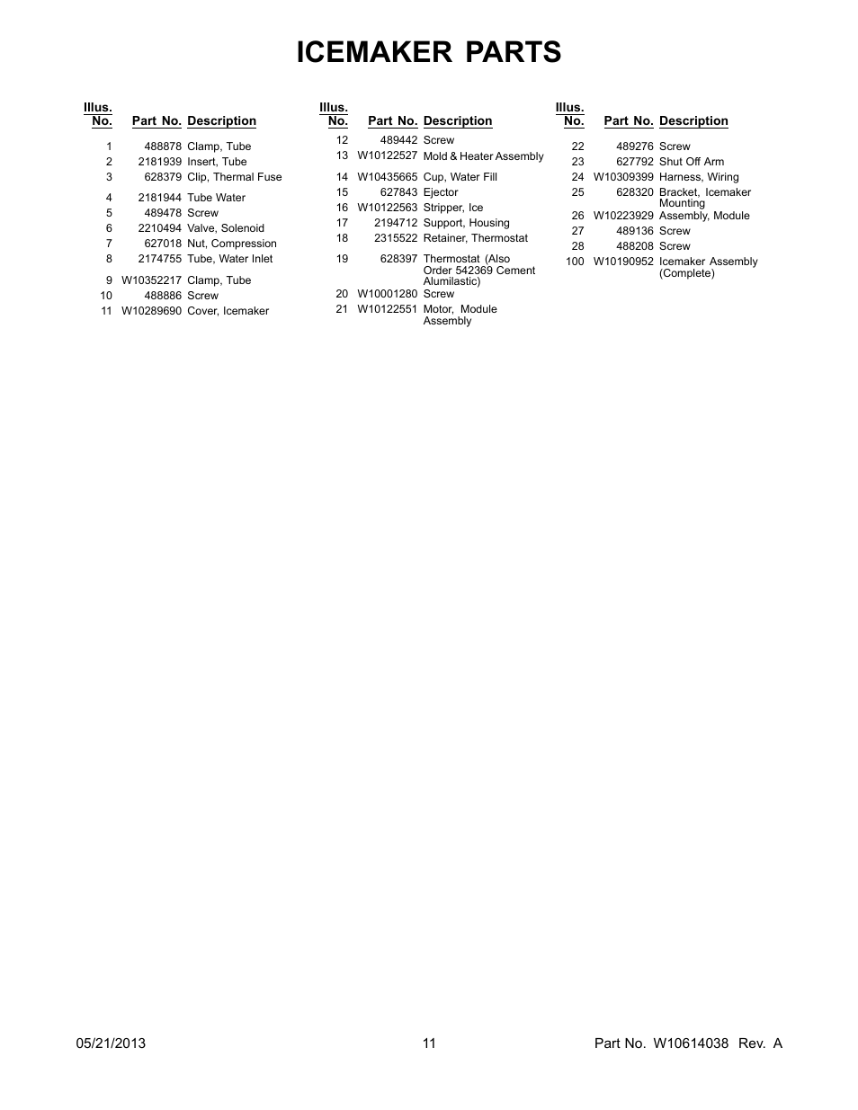 Icemaker parts | Whirlpool W8RXNGMBD User Manual | Page 11 / 14