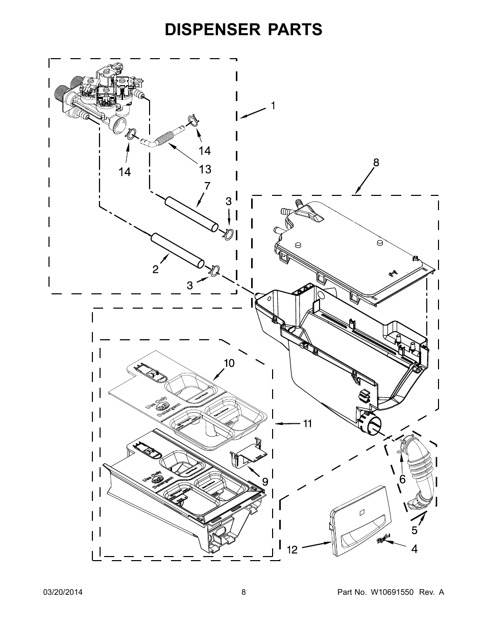 Dispenser parts | Whirlpool WFW95HEDU User Manual | Page 8 / 12