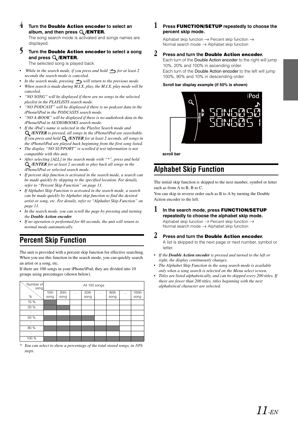 Percent skip function, Alphabet skip function | Alpine IDA-X303 User Manual | Page 13 / 48