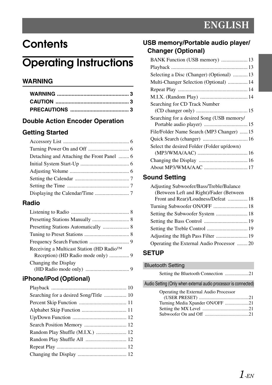 Contents operating instructions, English | Alpine IDA-X303 User Manual | Page 3 / 48