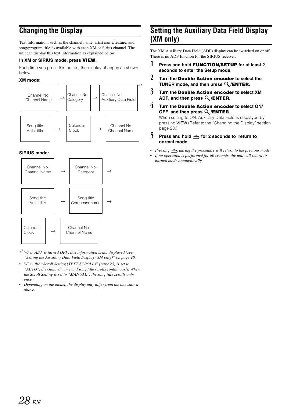 Changing the display, Setting the auxiliary data field display (xm only), Xm only) | Alpine IDA-X303 User Manual | Page 30 / 48