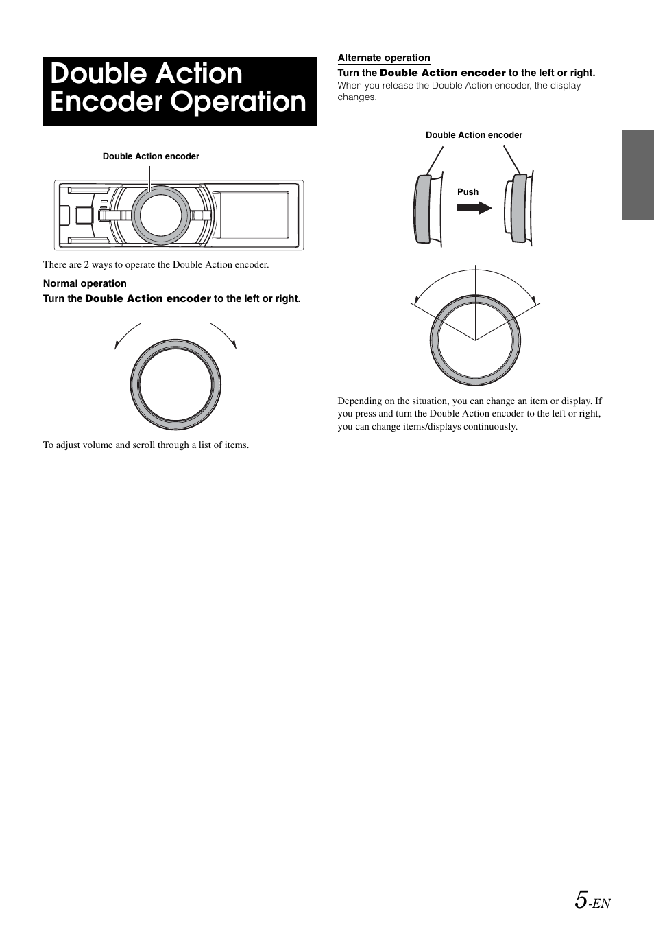 Double action encoder operation | Alpine IDA-X303 User Manual | Page 7 / 48