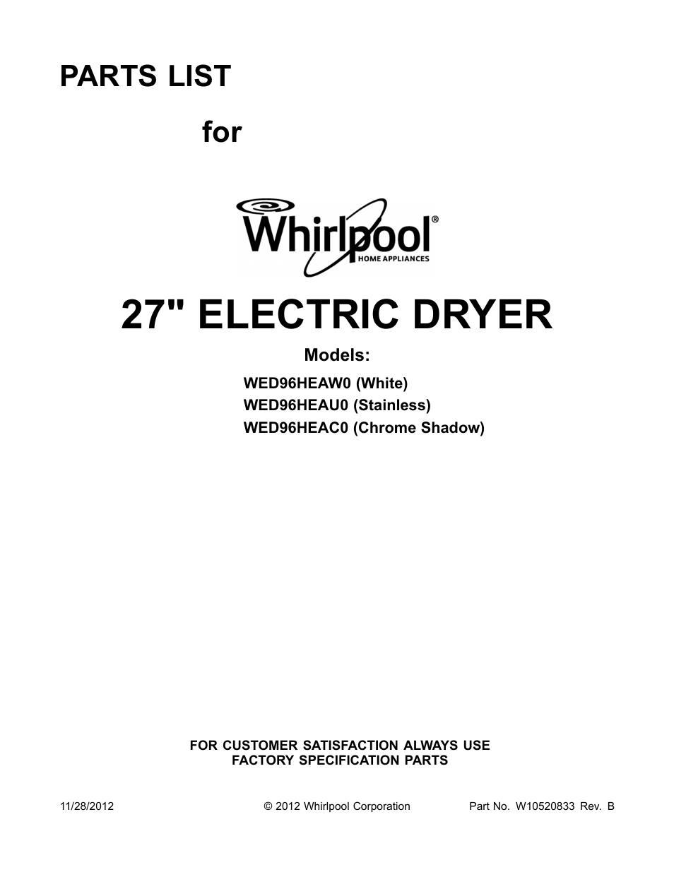 Whirlpool WED96HEAC User Manual | 10 pages