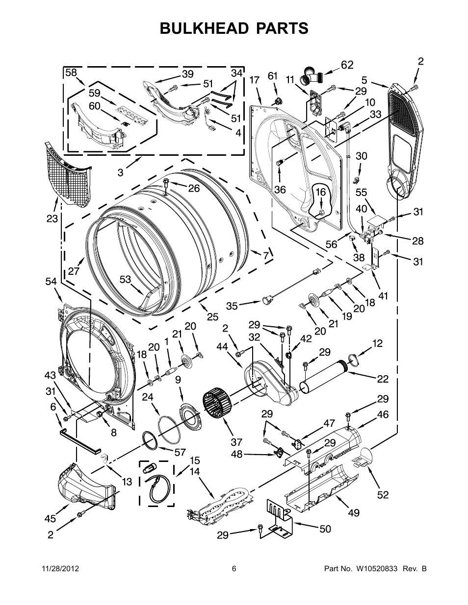 Bulkhead, Bulkhead parts | Whirlpool WED96HEAC User Manual | Page 6 / 10