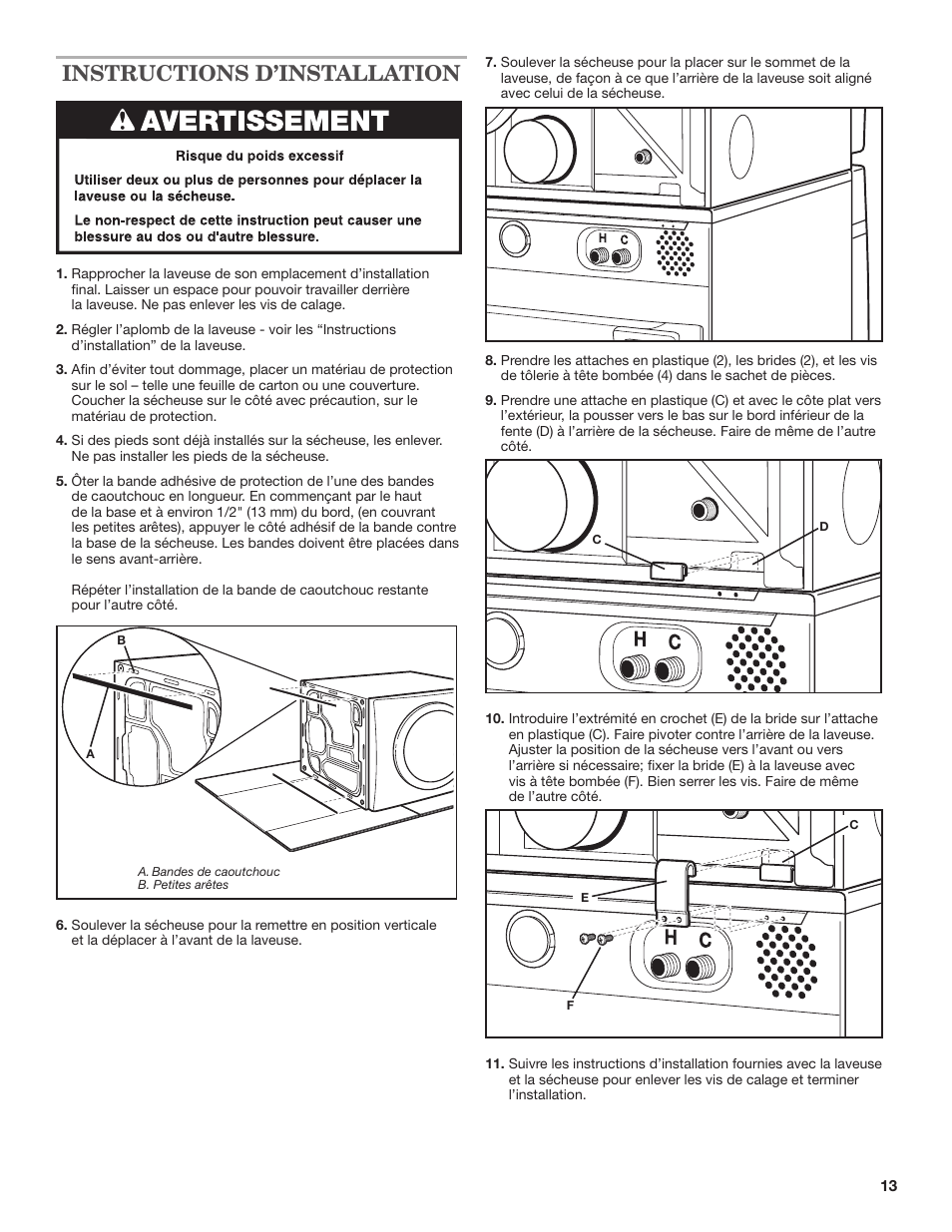 Instructions d’installation | Whirlpool W10298318RP User Manual | Page 13 / 16