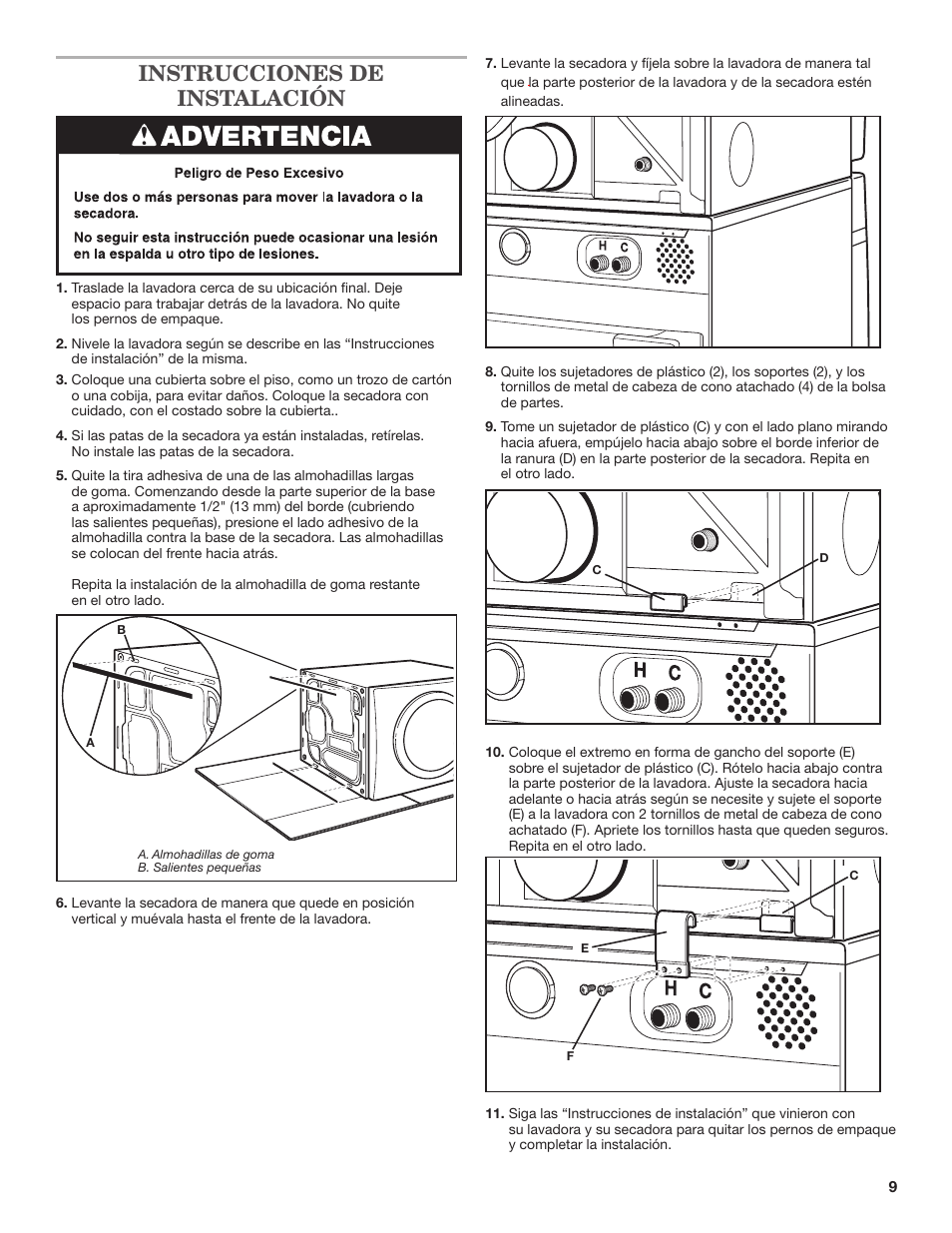 Instrucciones de instalación | Whirlpool W10298318RP User Manual | Page 9 / 16