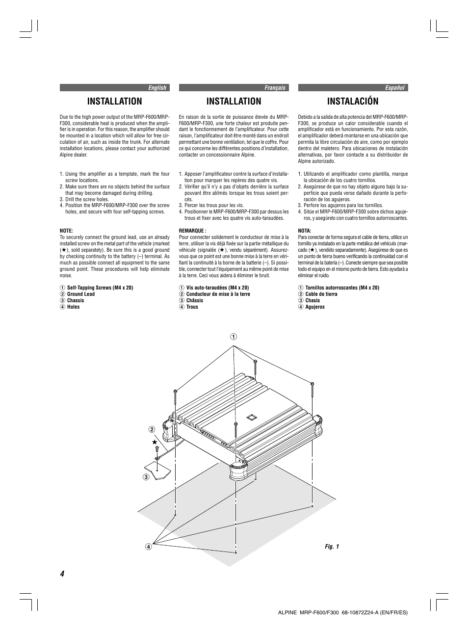 Installation, Instalación | Alpine MRP-F300 User Manual | Page 4 / 20