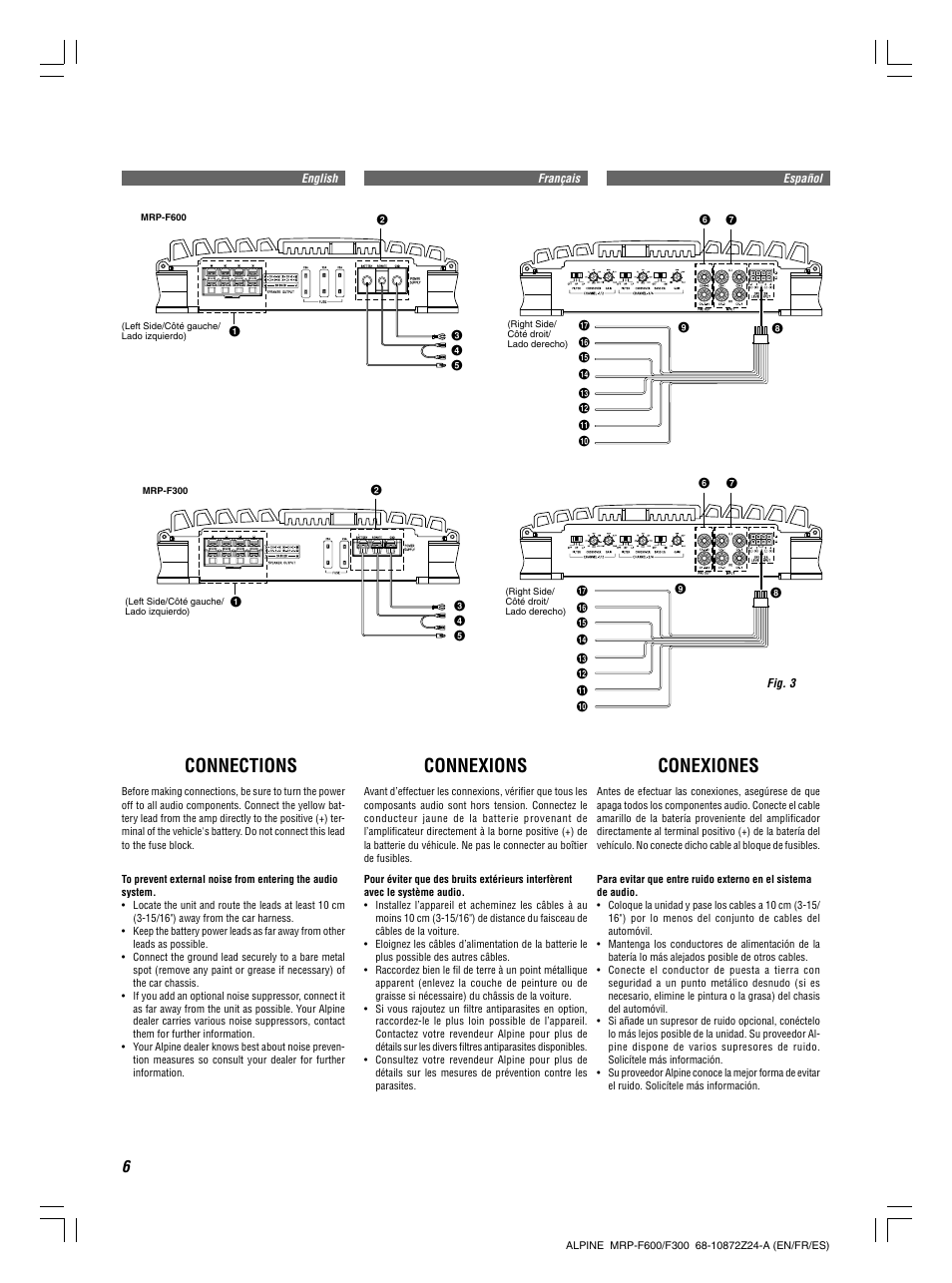 Connections, Connexions, Conexiones | Alpine MRP-F300 User Manual | Page 6 / 20