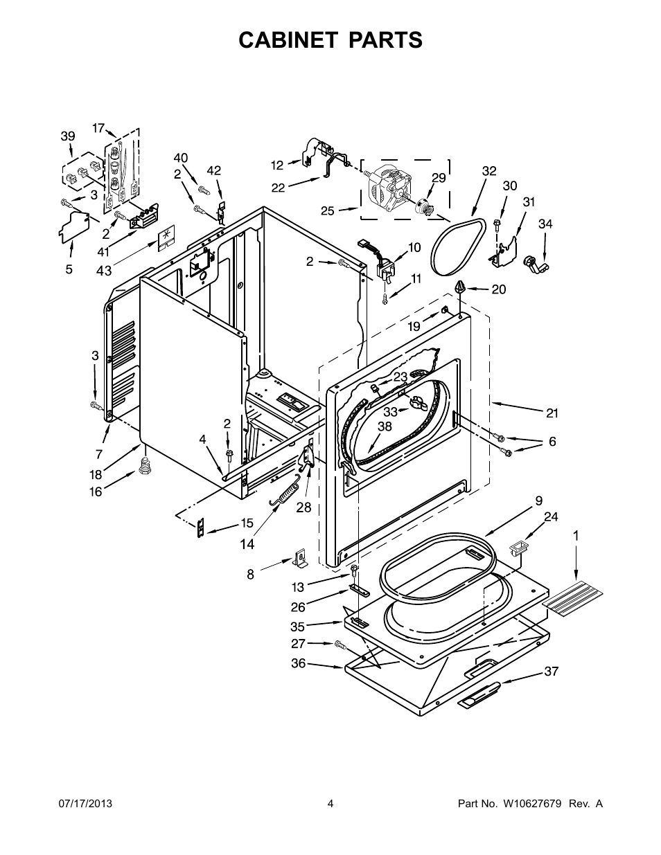 Cabinet, Cabinet parts | Whirlpool WED4850BW User Manual | Page 4 / 8