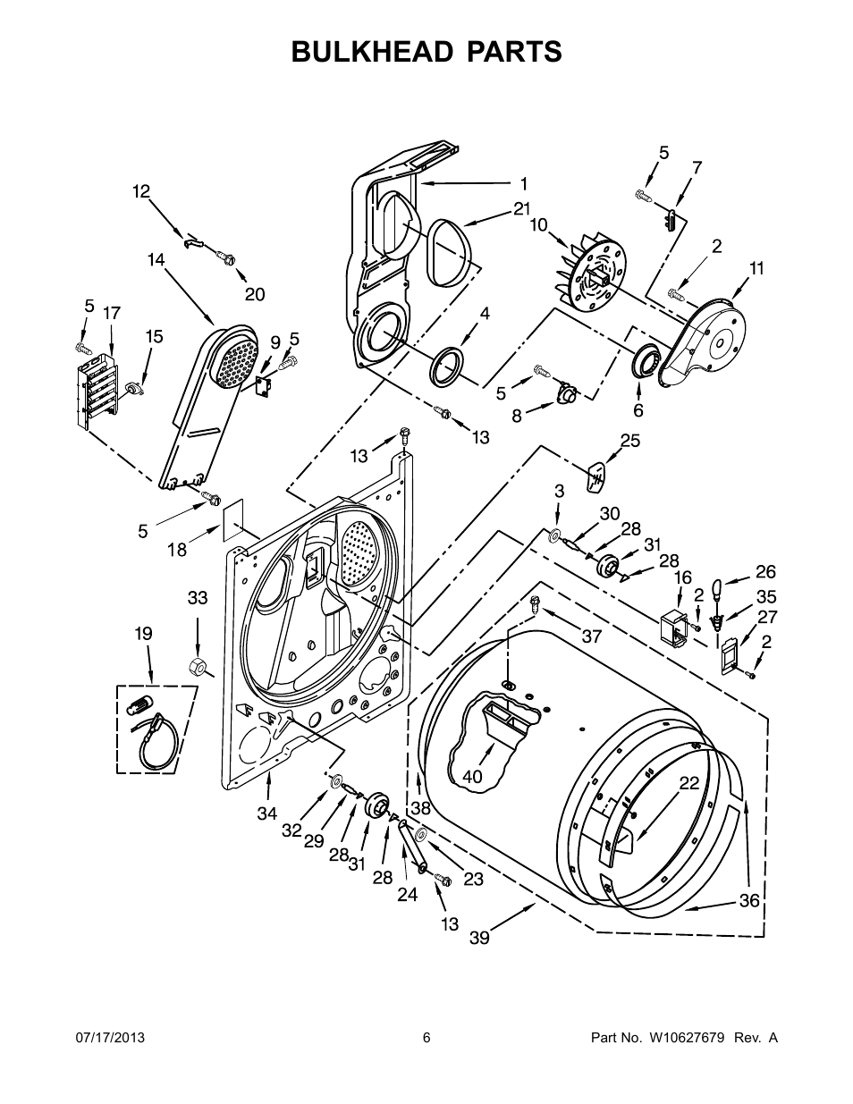 Bulkhead, Bulkhead parts | Whirlpool WED4850BW User Manual | Page 6 / 8