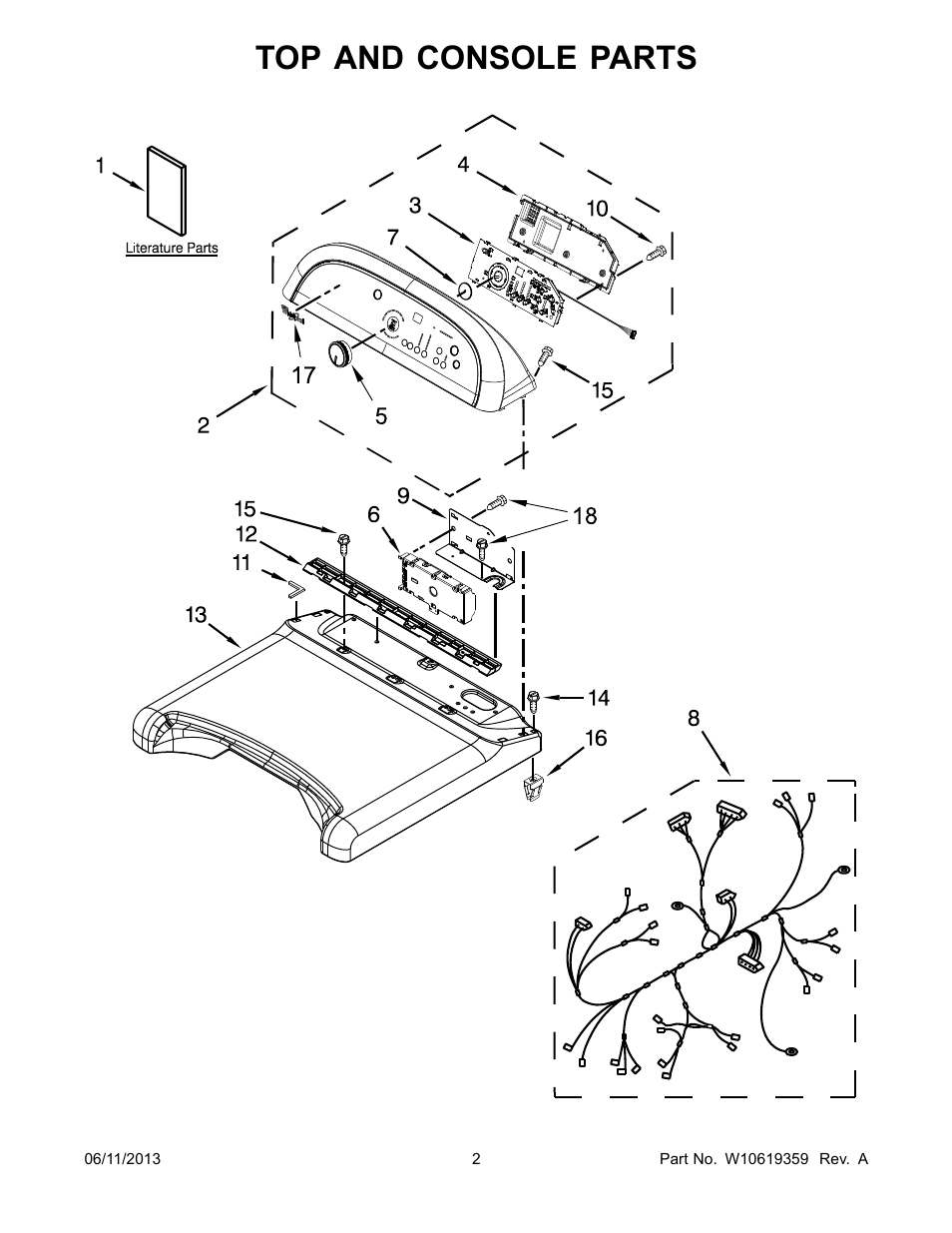 Top and console, Top and console parts | Whirlpool WGD8900BW User Manual | Page 2 / 10