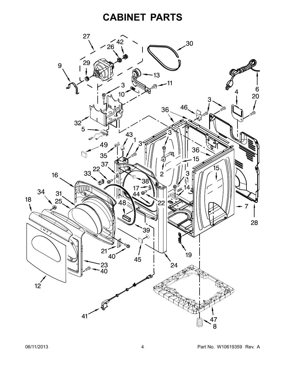 Cabinet, Cabinet parts | Whirlpool WGD8900BW User Manual | Page 4 / 10