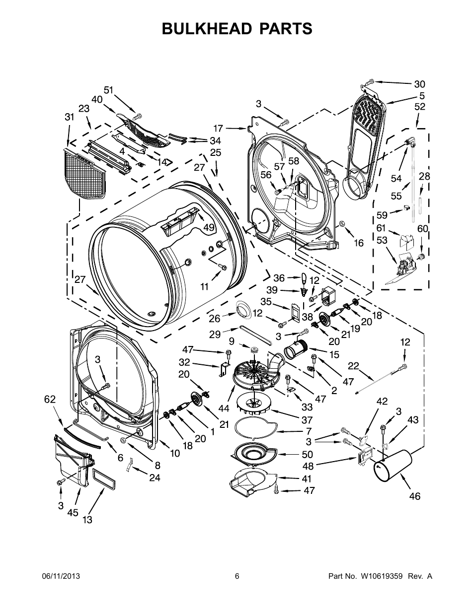 Bulkhead, Bulkhead parts | Whirlpool WGD8900BW User Manual | Page 6 / 10