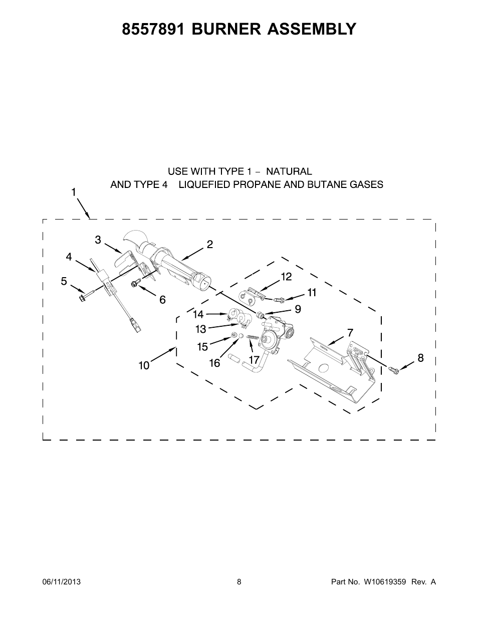 8557891 burner assembly | Whirlpool WGD8900BW User Manual | Page 8 / 10