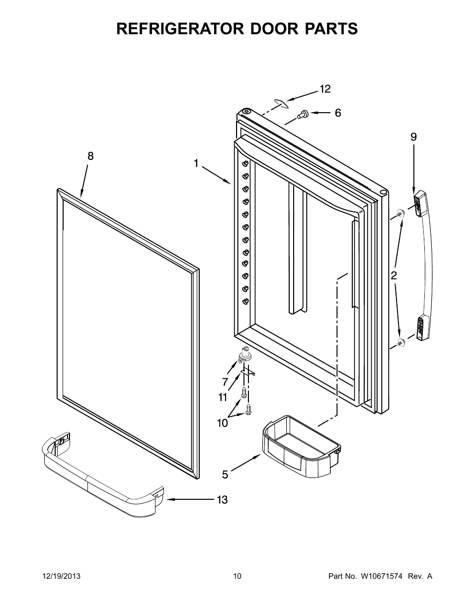 Refrigerator door, Refrigerator door parts | Whirlpool WRB322DMBM User Manual | Page 10 / 18