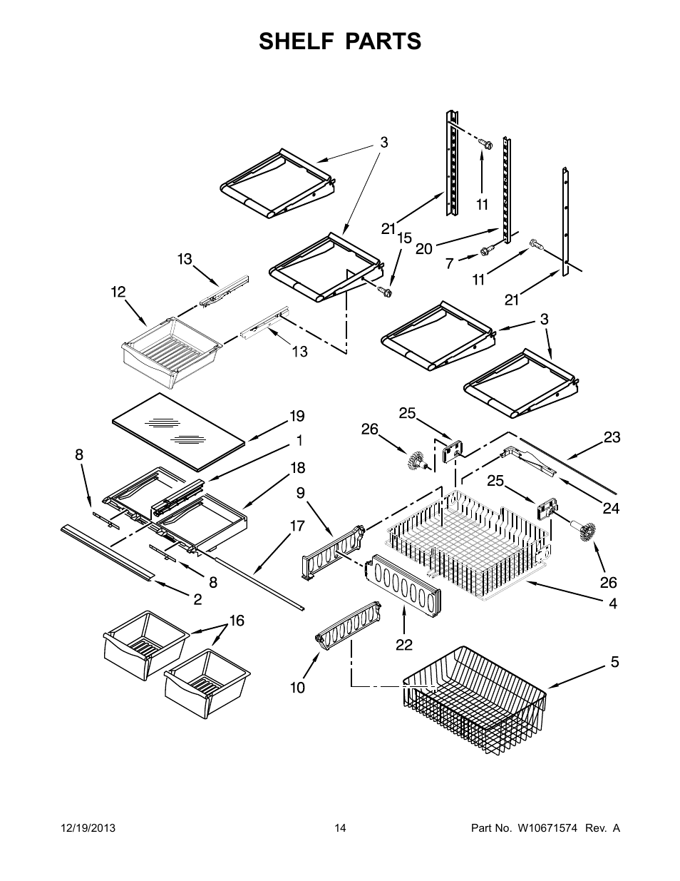 Shelf, Shelf parts | Whirlpool WRB322DMBM User Manual | Page 14 / 18