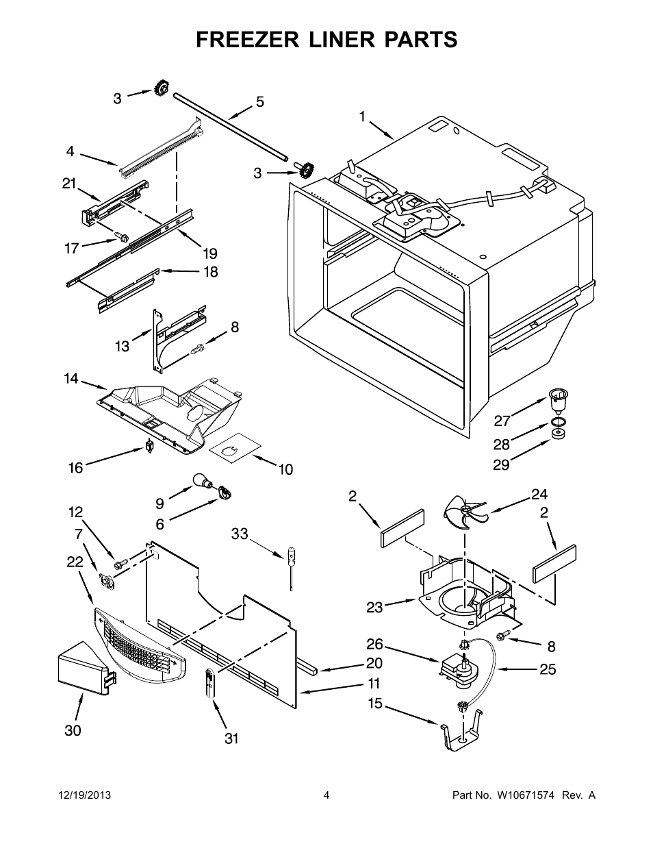 Freezer liner, Freezer liner parts | Whirlpool WRB322DMBM User Manual | Page 4 / 18