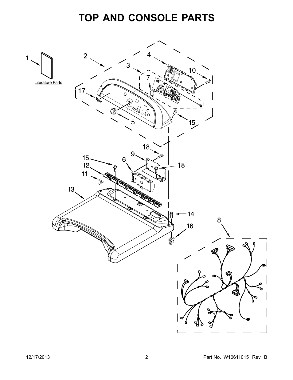 Top and console, Top and console parts | Whirlpool WGD8500BW User Manual | Page 2 / 10