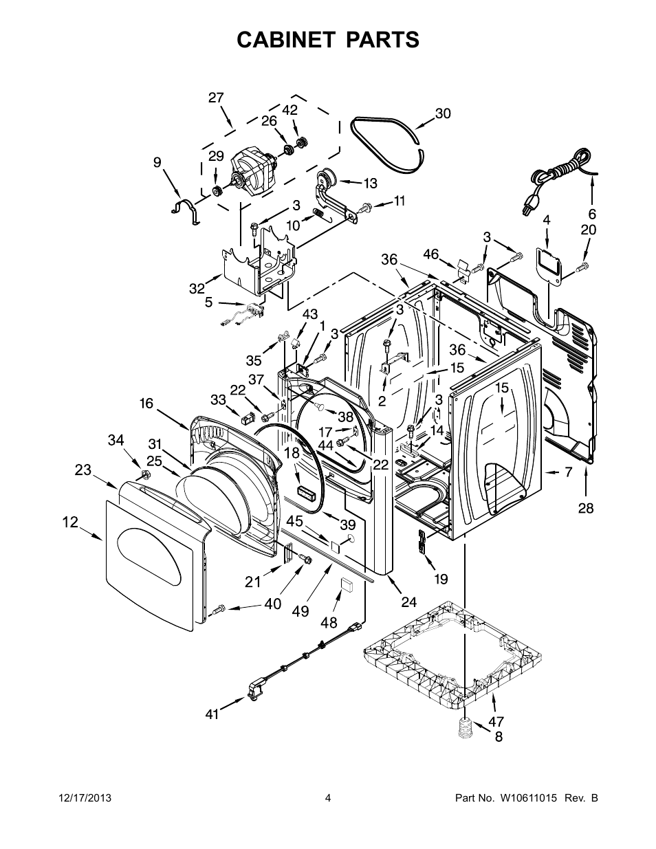 Cabinet, Cabinet parts | Whirlpool WGD8500BW User Manual | Page 4 / 10