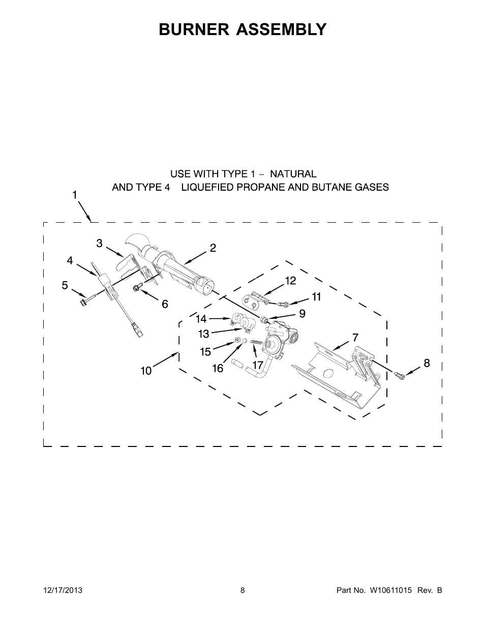 Burner assembly | Whirlpool WGD8500BW User Manual | Page 8 / 10