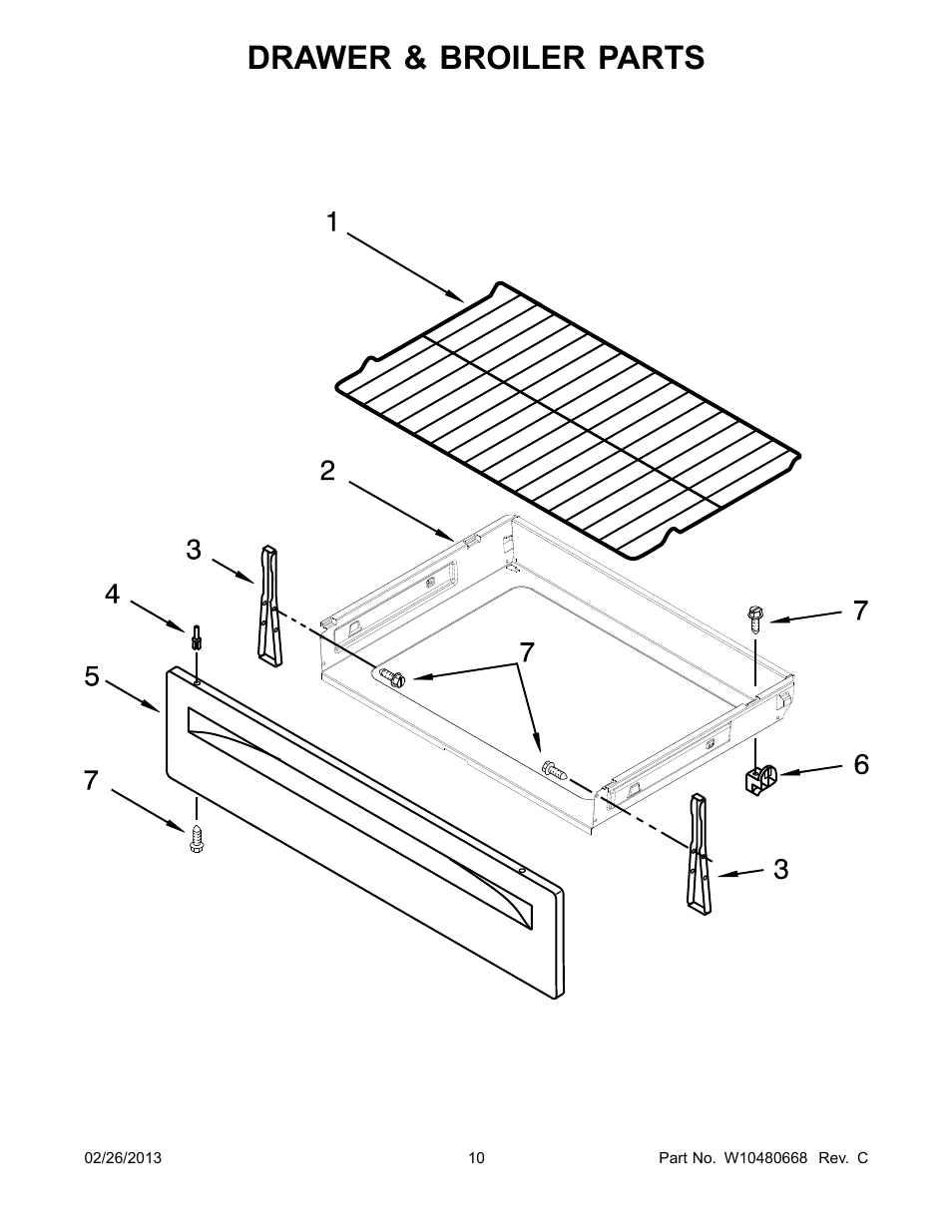 Drawer & broiler, Drawer & broiler parts | Whirlpool WFC130M0AB User Manual | Page 10 / 12