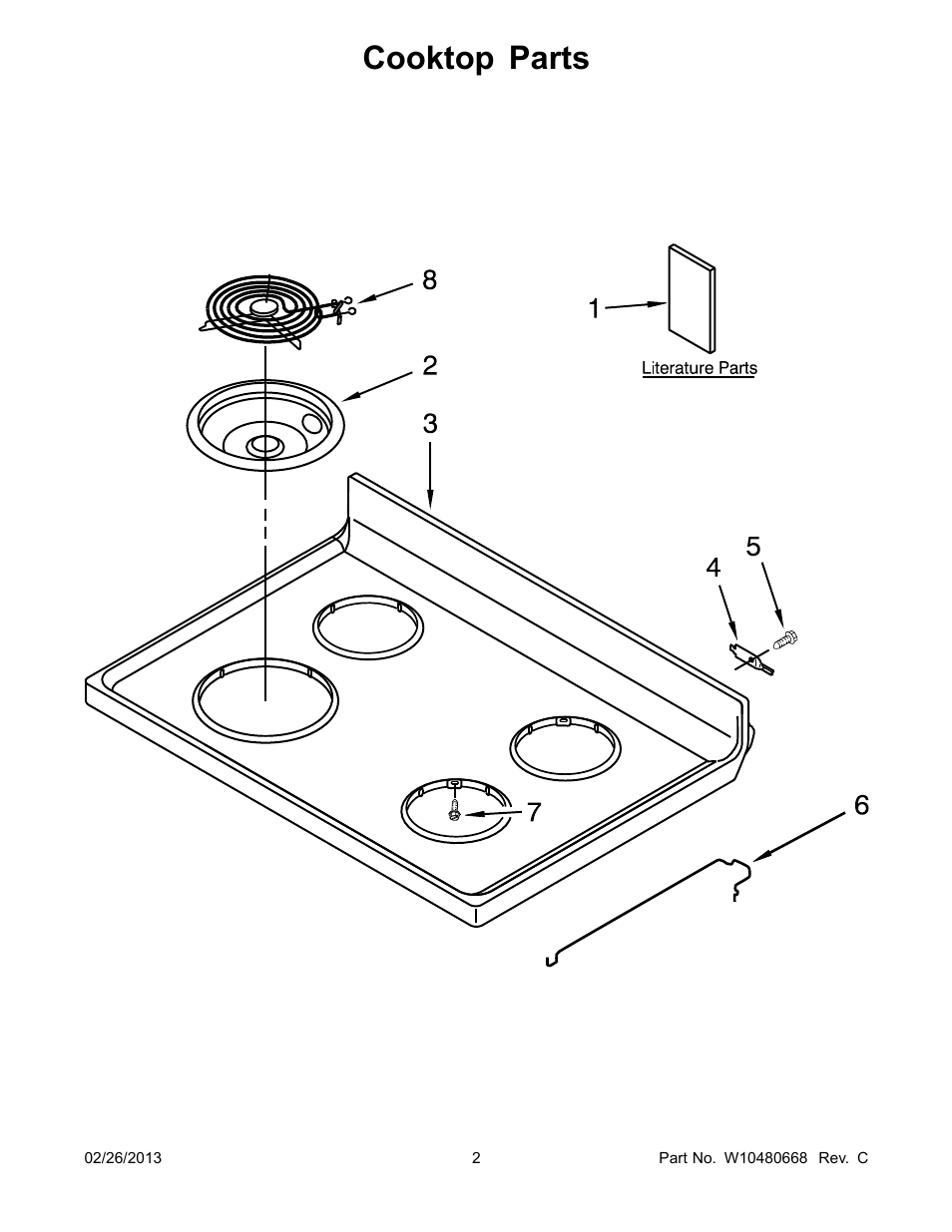 Cooktop, Cooktop parts | Whirlpool WFC130M0AB User Manual | Page 2 / 12