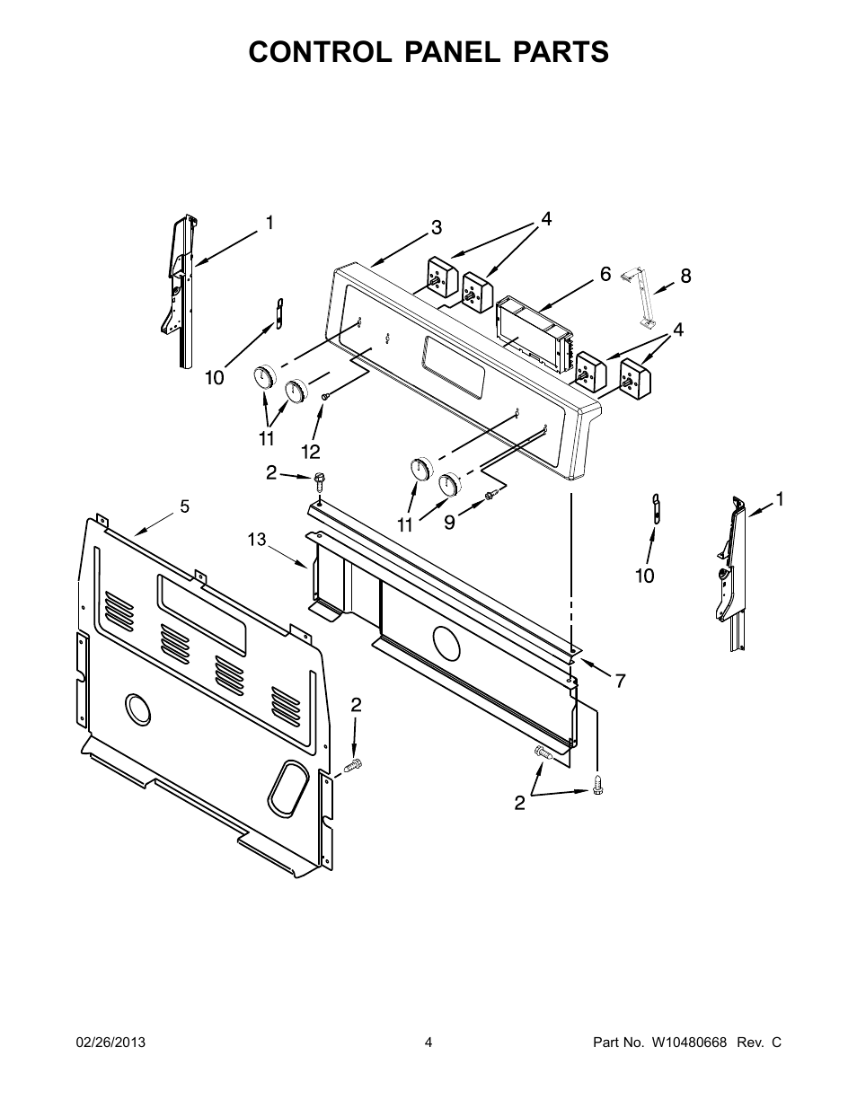 Control panel, Control panel parts | Whirlpool WFC130M0AB User Manual | Page 4 / 12