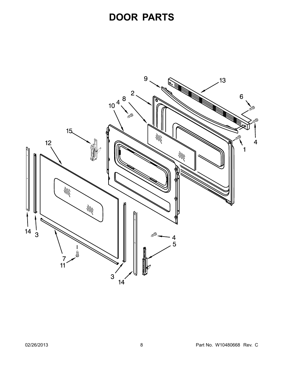 Door, Door parts | Whirlpool WFC130M0AB User Manual | Page 8 / 12