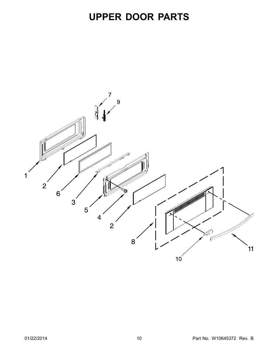 Upper door, Upper door parts | Whirlpool WGG555S0BS User Manual | Page 10 / 14