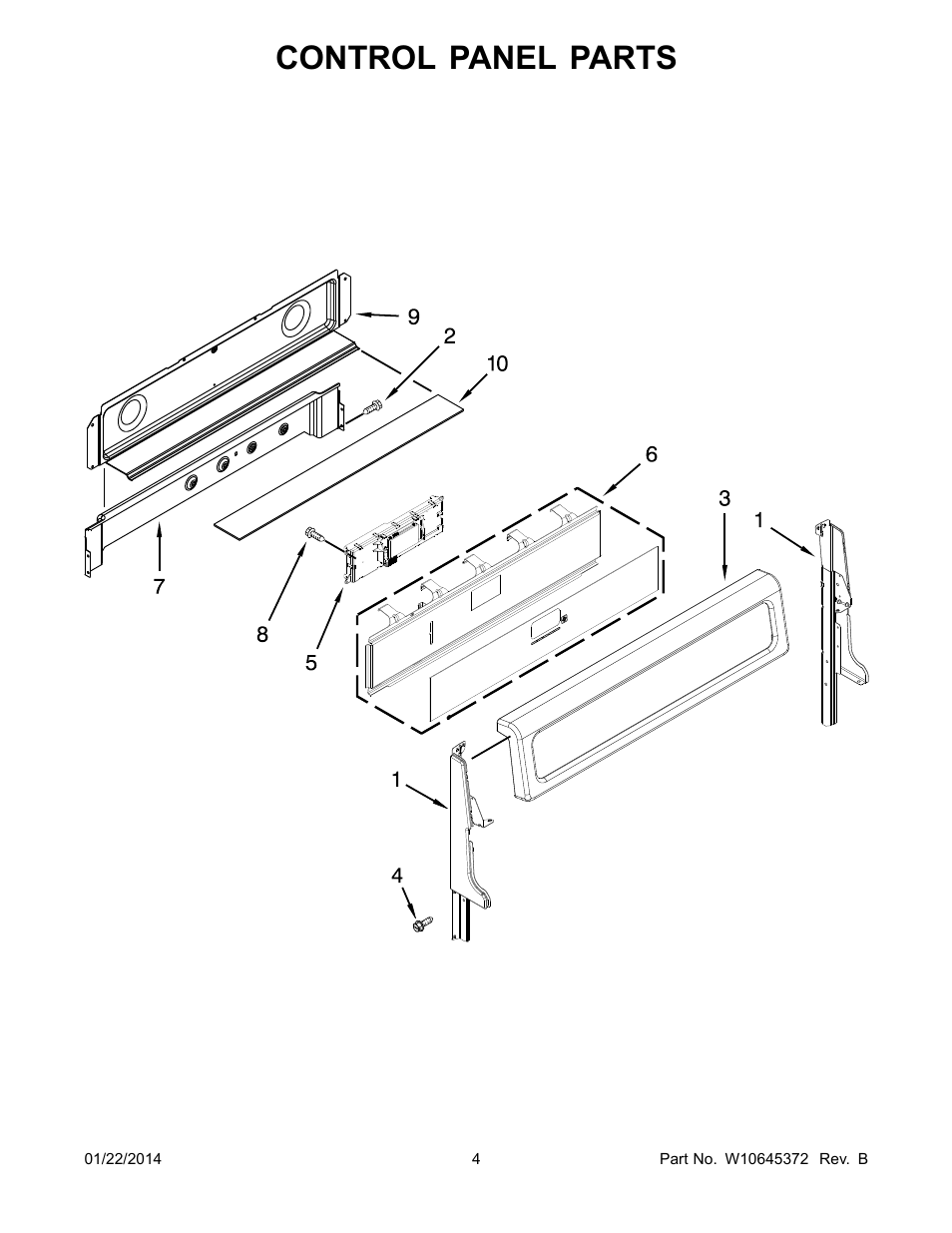Control panel, Control panel parts | Whirlpool WGG555S0BS User Manual | Page 4 / 14