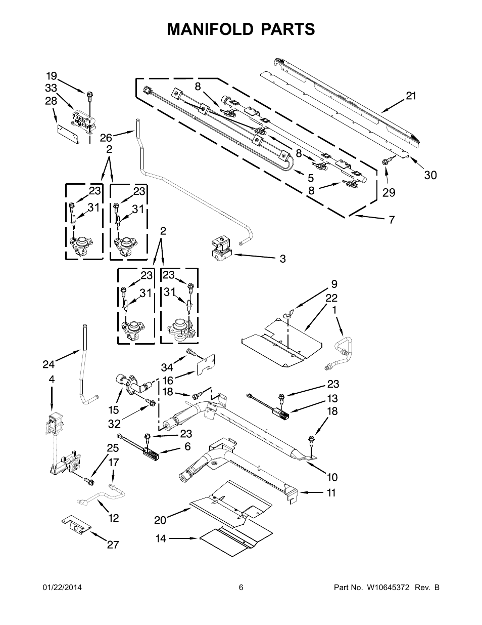 Manifold, Manifold parts | Whirlpool WGG555S0BS User Manual | Page 6 / 14