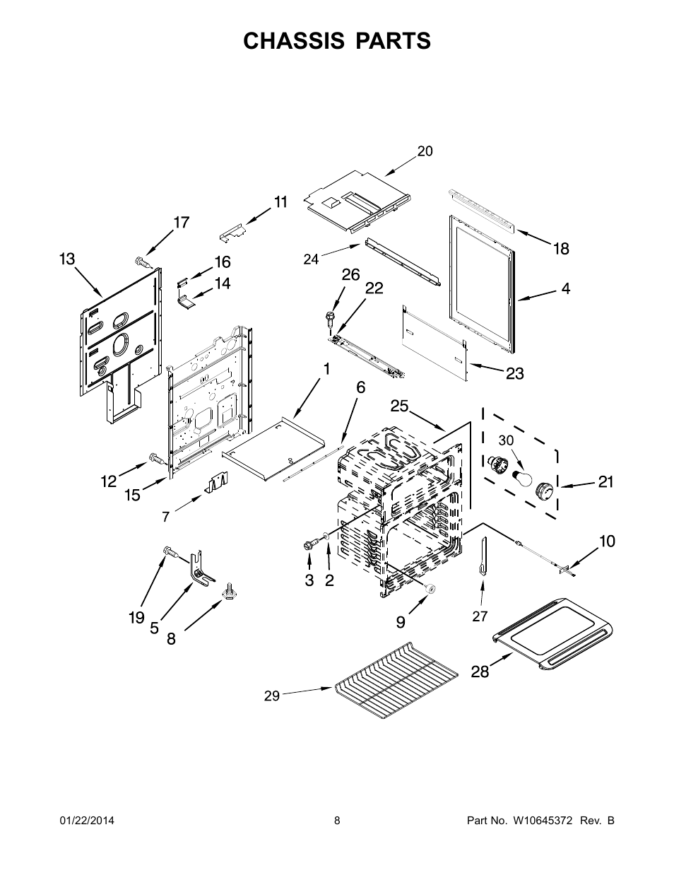 Chassis, Chassis parts | Whirlpool WGG555S0BS User Manual | Page 8 / 14